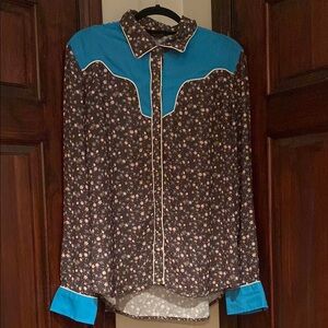 Floral Western Shirt with Blue Accents